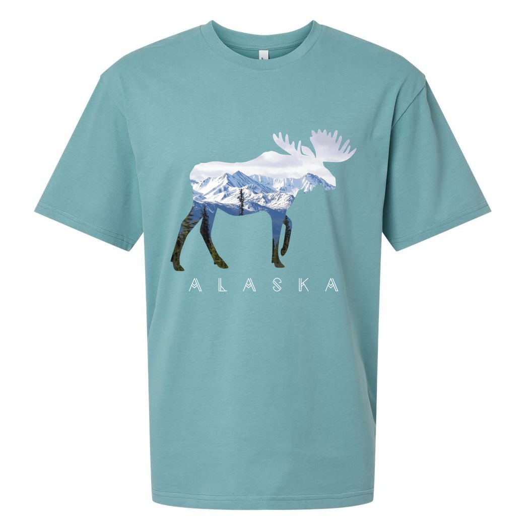 Alaska Day Moose Snowy Mountain Alaskan Tourist Or Resident Gift Sueded Cloud Jersey T-Shirt