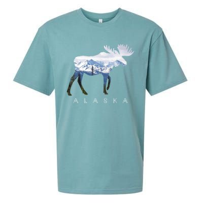 Alaska Day Moose Snowy Mountain Alaskan Tourist Or Resident Gift Sueded Cloud Jersey T-Shirt