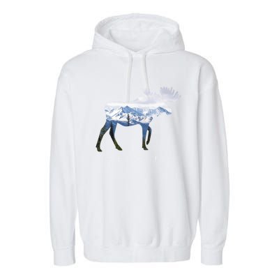 Alaska Day Moose Snowy Mountain Alaskan Tourist Or Resident Gift Garment-Dyed Fleece Hoodie