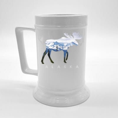 Alaska Day Moose Snowy Mountain Alaskan Tourist Or Resident Gift Beer Stein