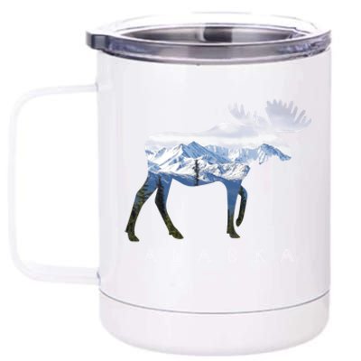 Alaska Day Moose Snowy Mountain Alaskan Tourist Or Resident Gift 12 oz Stainless Steel Tumbler Cup