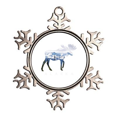 Alaska Day Moose Snowy Mountain Alaskan Tourist Or Resident Gift Metallic Star Ornament