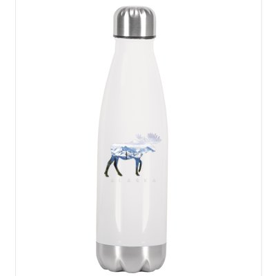 Alaska Day Moose Snowy Mountain Alaskan Tourist Or Resident Gift Stainless Steel Insulated Water Bottle