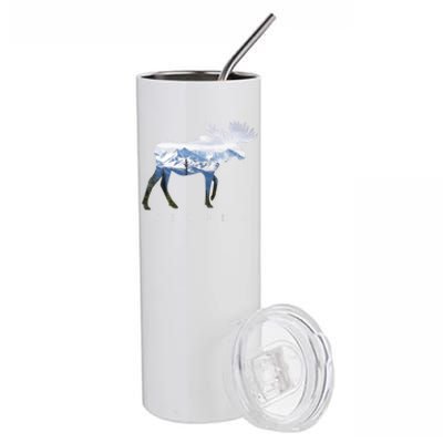 Alaska Day Moose Snowy Mountain Alaskan Tourist Or Resident Gift Stainless Steel Tumbler