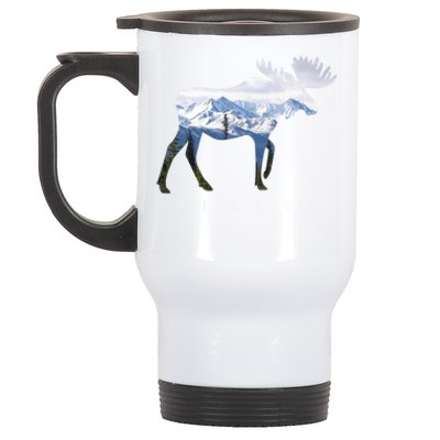 Alaska Day Moose Snowy Mountain Alaskan Tourist Or Resident Gift Stainless Steel Travel Mug