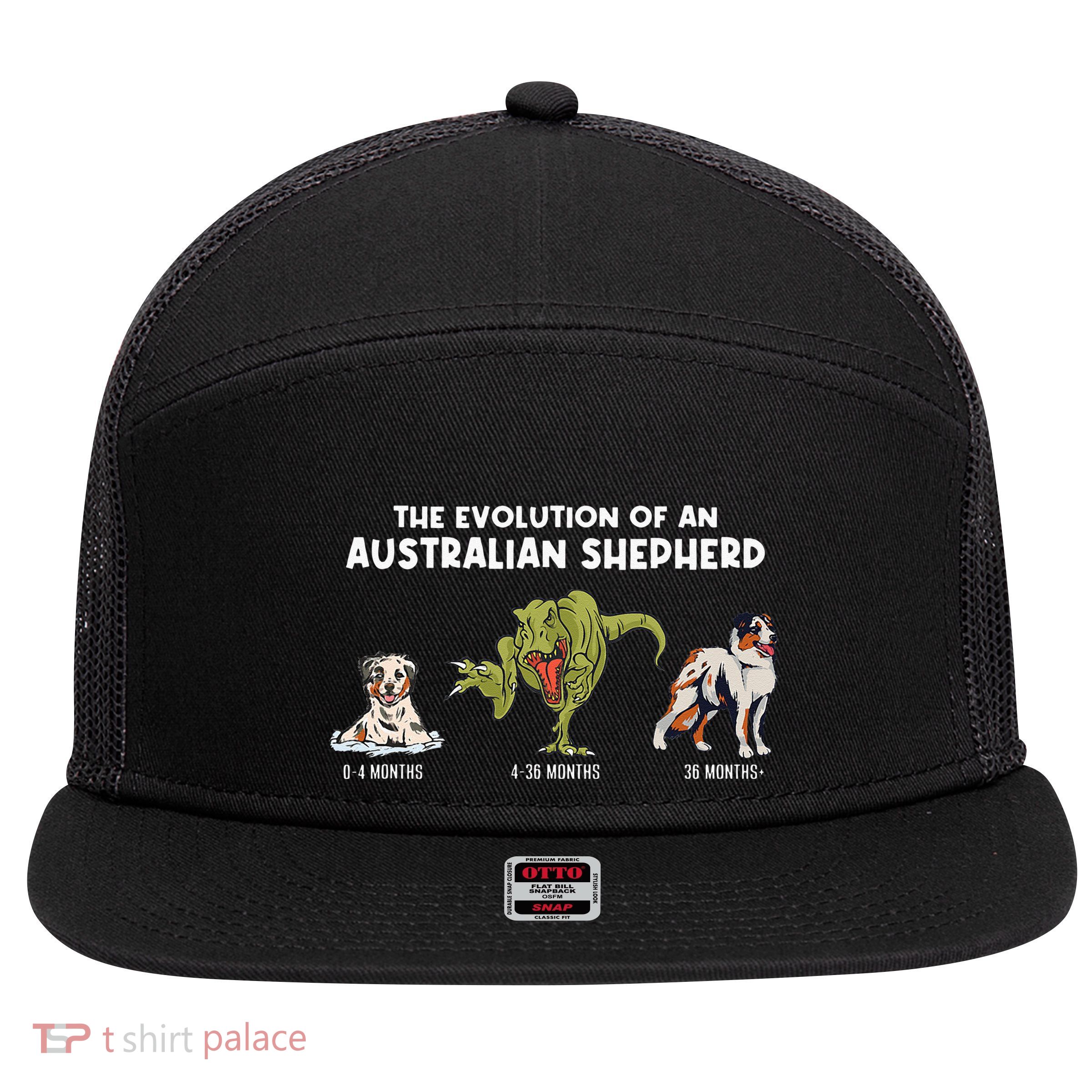 Aussie Dog Mom The Evolution Of An Australian Shepherd 7 Panel Mesh Trucker Snapback Hat