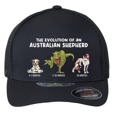 Aussie Dog Mom The Evolution Of An Australian Shepherd Flexfit Unipanel Trucker Cap