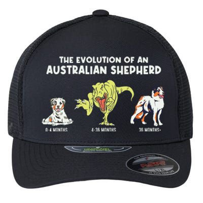 Aussie Dog Mom The Evolution Of An Australian Shepherd Flexfit Unipanel Trucker Cap