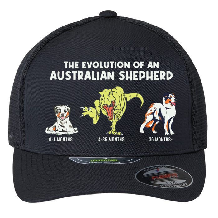 Aussie Dog Mom The Evolution Of An Australian Shepherd Flexfit Unipanel Trucker Cap