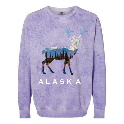 Alaska Day Moose Snowy Mountain Cute Gift Alaskan Tourist Gift Colorblast Crewneck Sweatshirt