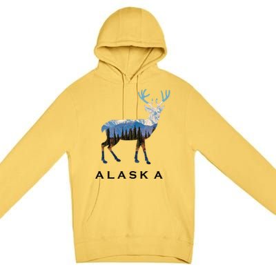 Alaska Day Moose Snowy Mountain Cute Gift Alaskan Tourist Gift Premium Pullover Hoodie