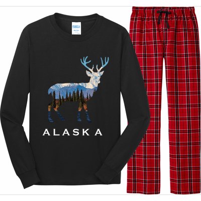 Alaska Day Moose Snowy Mountain Cute Gift Alaskan Tourist Gift Long Sleeve Pajama Set