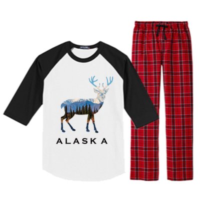 Alaska Day Moose Snowy Mountain Cute Gift Alaskan Tourist Gift Raglan Sleeve Pajama Set