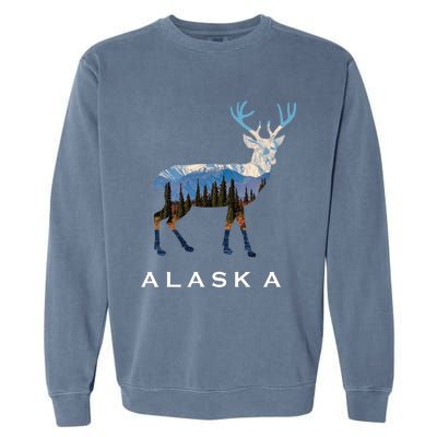 Alaska Day Moose Snowy Mountain Cute Gift Alaskan Tourist Gift Garment-Dyed Sweatshirt