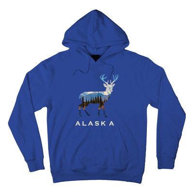 Alaska Day Moose Snowy Mountain Cute Gift Alaskan Tourist Gift Hoodie