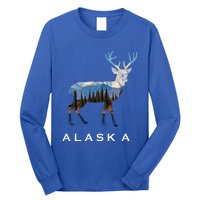 Alaska Day Moose Snowy Mountain Cute Gift Alaskan Tourist Gift Long Sleeve Shirt