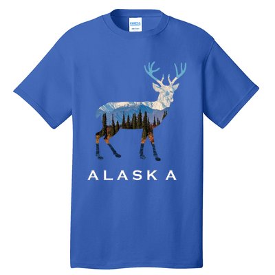 Alaska Day Moose Snowy Mountain Cute Gift Alaskan Tourist Gift Tall T-Shirt