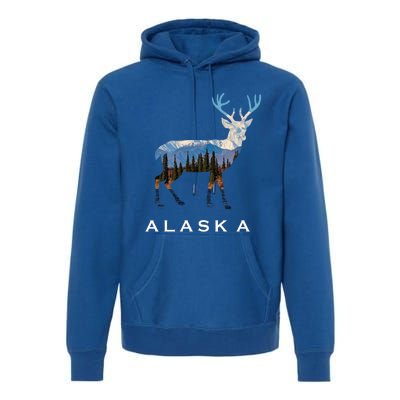 Alaska Day Moose Snowy Mountain Cute Gift Alaskan Tourist Gift Premium Hoodie