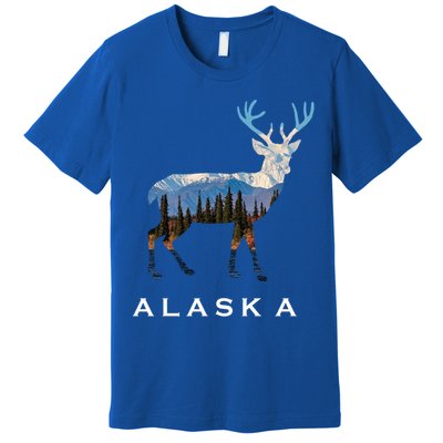 Alaska Day Moose Snowy Mountain Cute Gift Alaskan Tourist Gift Premium T-Shirt