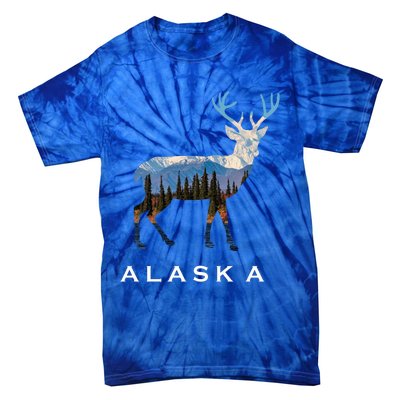 Alaska Day Moose Snowy Mountain Cute Gift Alaskan Tourist Gift Tie-Dye T-Shirt