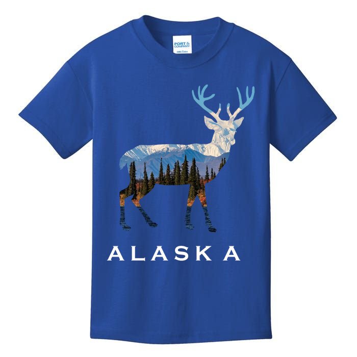 Alaska Day Moose Snowy Mountain Cute Gift Alaskan Tourist Gift Kids T-Shirt