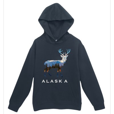 Alaska Day Moose Snowy Mountain Cute Gift Alaskan Tourist Gift Urban Pullover Hoodie