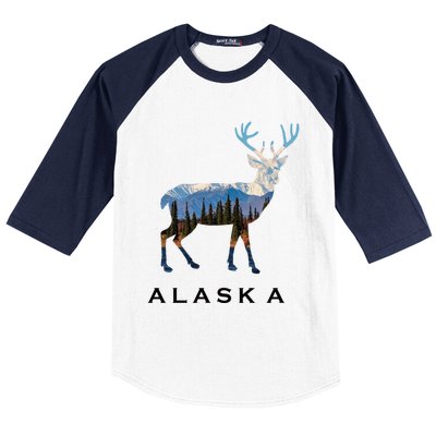 Alaska Day Moose Snowy Mountain Cute Gift Alaskan Tourist Gift Baseball Sleeve Shirt