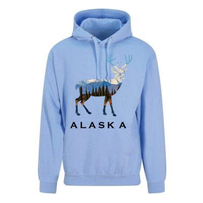 Alaska Day Moose Snowy Mountain Cute Gift Alaskan Tourist Gift Unisex Surf Hoodie