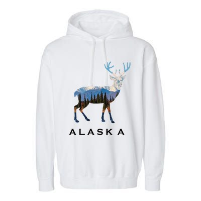 Alaska Day Moose Snowy Mountain Cute Gift Alaskan Tourist Gift Garment-Dyed Fleece Hoodie