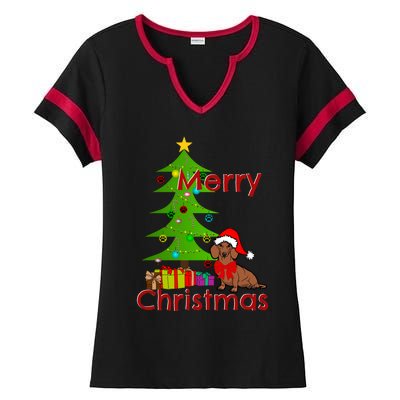 Adorable Dachshund Merry Christmas Funny Doxie Lover Gift Ladies Halftime Notch Neck Tee