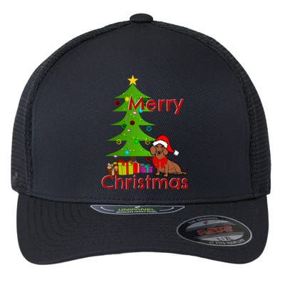 Adorable Dachshund Merry Christmas Funny Doxie Lover Gift Flexfit Unipanel Trucker Cap