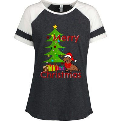 Adorable Dachshund Merry Christmas Funny Doxie Lover Gift Enza Ladies Jersey Colorblock Tee