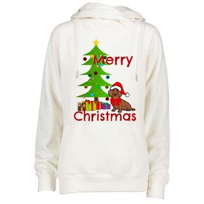 Adorable Dachshund Merry Christmas Funny Doxie Lover Gift Womens Funnel Neck Pullover Hood