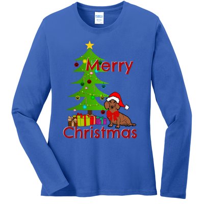 Adorable Dachshund Merry Christmas Funny Doxie Lover Gift Ladies Long Sleeve Shirt