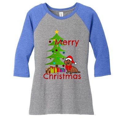 Adorable Dachshund Merry Christmas Funny Doxie Lover Gift Women's Tri-Blend 3/4-Sleeve Raglan Shirt