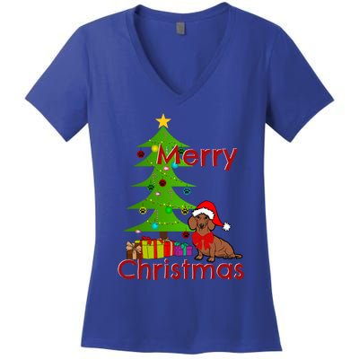 Adorable Dachshund Merry Christmas Funny Doxie Lover Gift Women's V-Neck T-Shirt