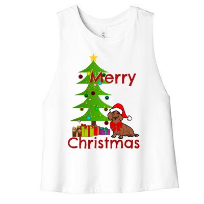 Adorable Dachshund Merry Christmas Funny Doxie Lover Gift Women's Racerback Cropped Tank