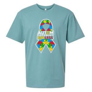 Autism Different Not Less Ribbon Puzzle Autism Awareness Month Sueded Cloud Jersey T-Shirt