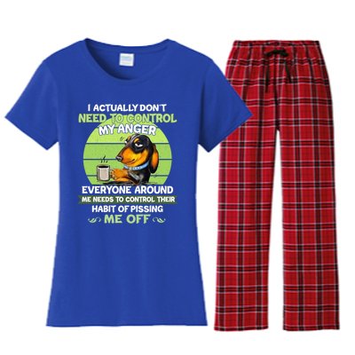 Actually Dont Need To Control My Anger Funny Dachshund Women's Flannel Pajama Set