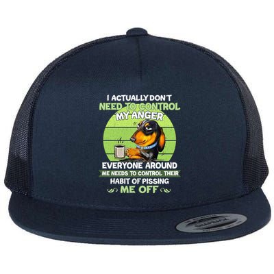 Actually Dont Need To Control My Anger Funny Dachshund Flat Bill Trucker Hat