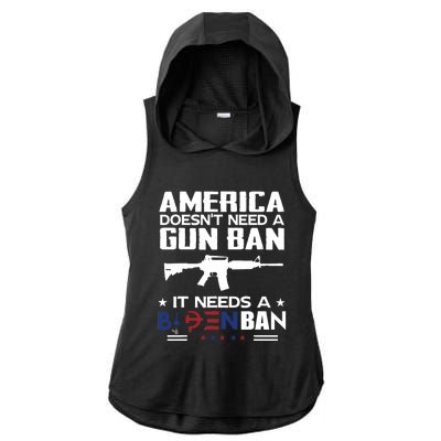 America Doesnt Need A Gun Ban It Needs A Bidenban Ladies PosiCharge Tri-Blend Wicking Draft Hoodie Tank