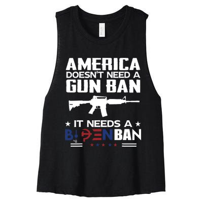 America Doesnt Need A Gun Ban It Needs A Bidenban Women's Racerback Cropped Tank