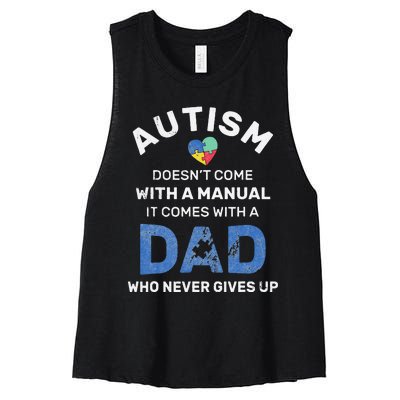 Autism Dad Never Gives Up Autism Awareness Autistic Spectrum Women's Racerback Cropped Tank