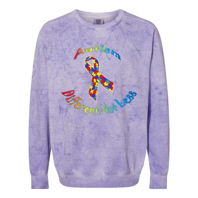 Autism Different Not Less For Autism Awareness Colorblast Crewneck Sweatshirt