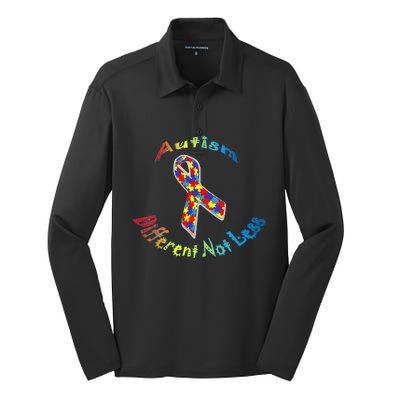 Autism Different Not Less For Autism Awareness Silk Touch Performance Long Sleeve Polo