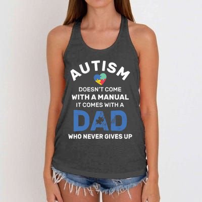 Autism Dad Never Gives Up Autism Awareness Autistic Spectrum Women's Knotted Racerback Tank