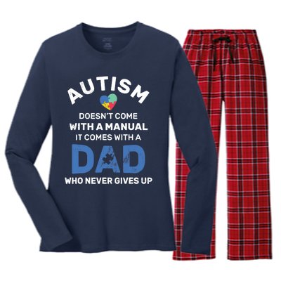 Autism Dad Never Gives Up Autism Awareness Autistic Spectrum Women's Long Sleeve Flannel Pajama Set 