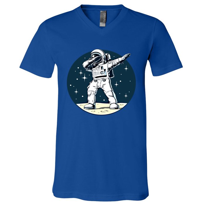 Astronaut Dabbing On The Moon Outer Space Funny Graphic Gift V-Neck T-Shirt