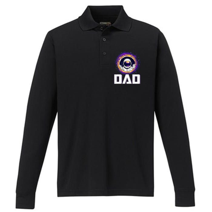 Astronaut Dad Outer Space Lover Fathers Day Performance Long Sleeve Polo