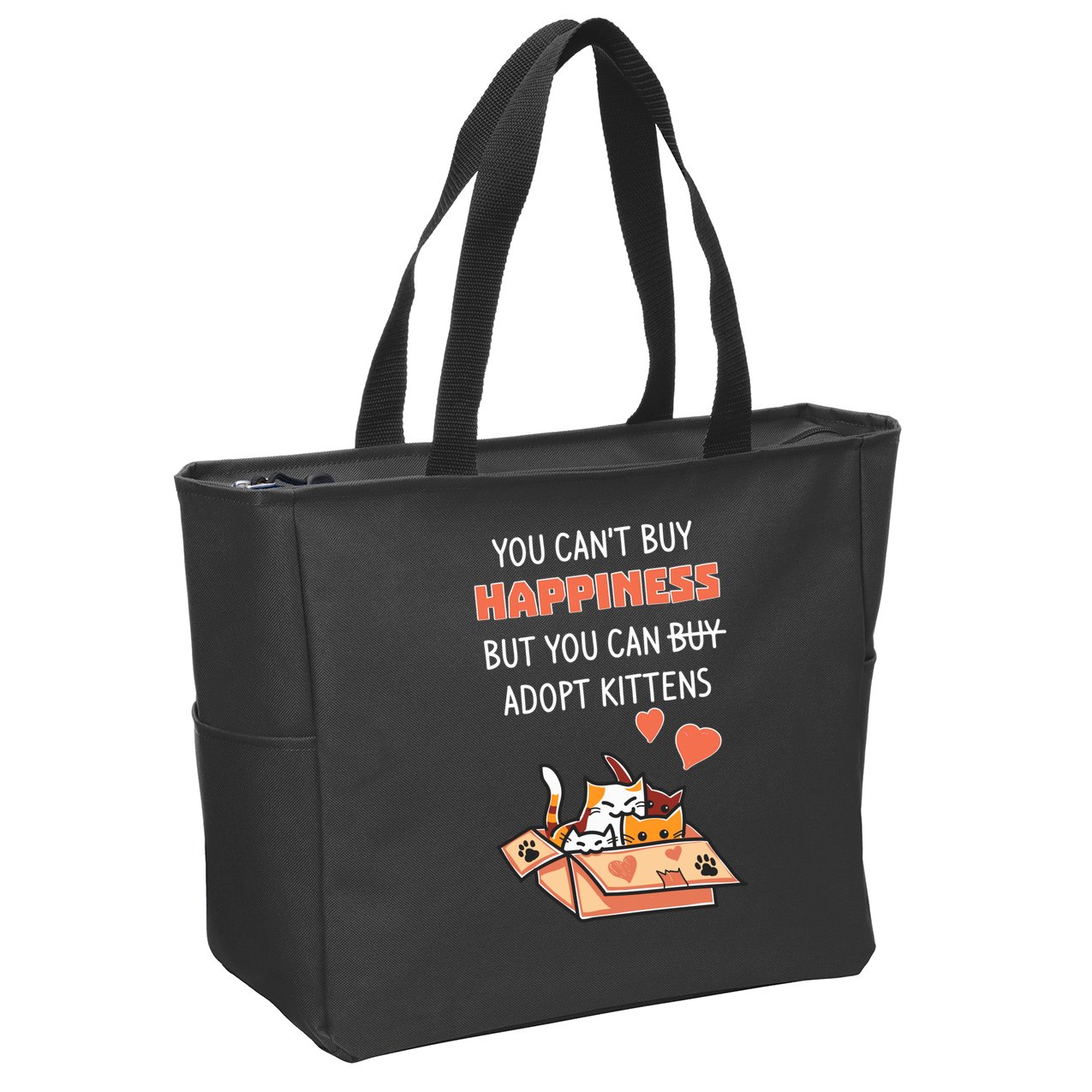 Adopt Kittens Buy Happiness Zip Tote Bag